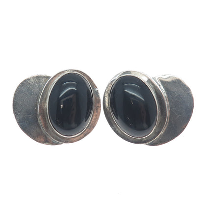 LOUIS BOOTH 925 Sterling Silver Vintage Real Black Onyx Modernist Earrings