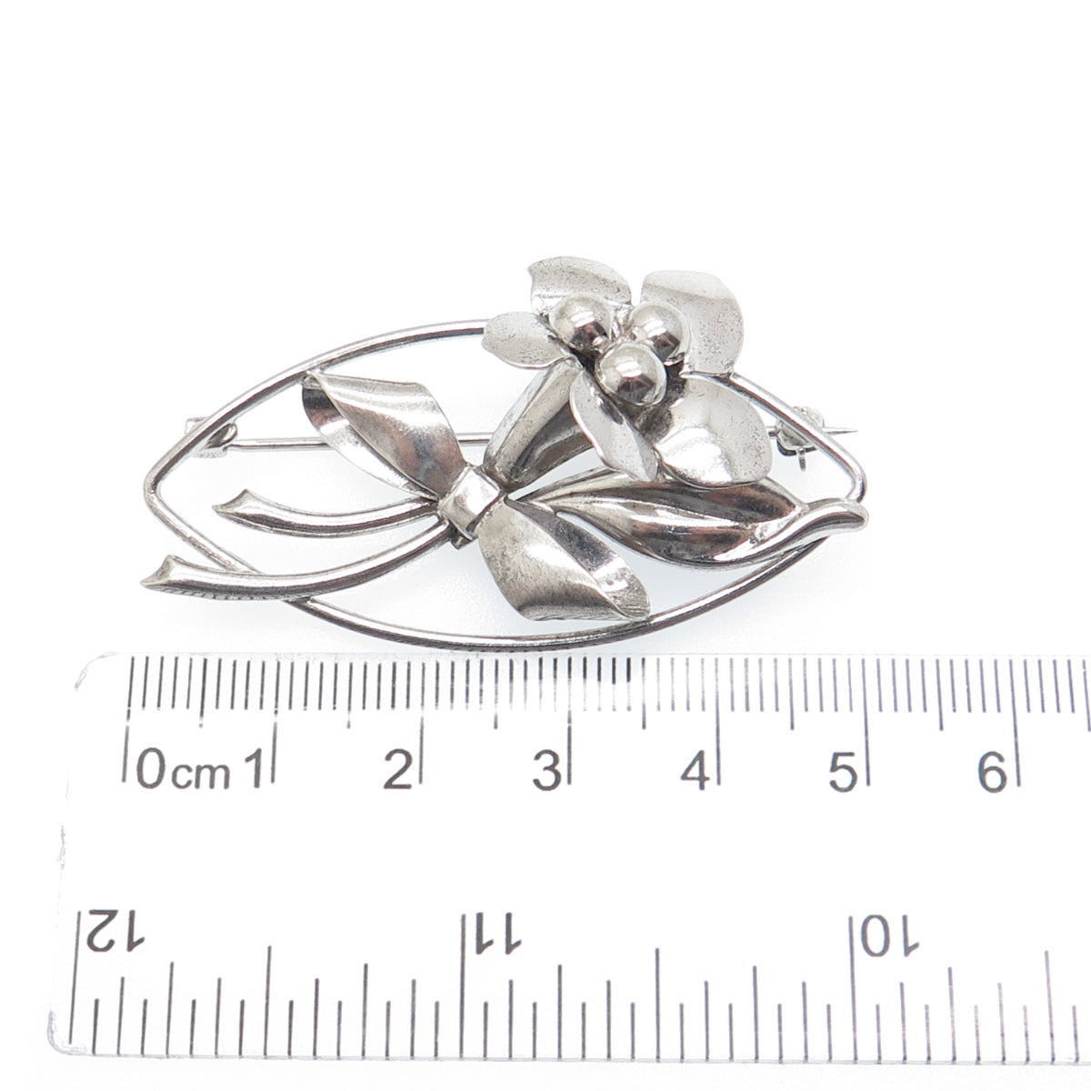 CARL ART 925 Sterling Silver Antique Art Deco Flower Oxidized Pin Brooch