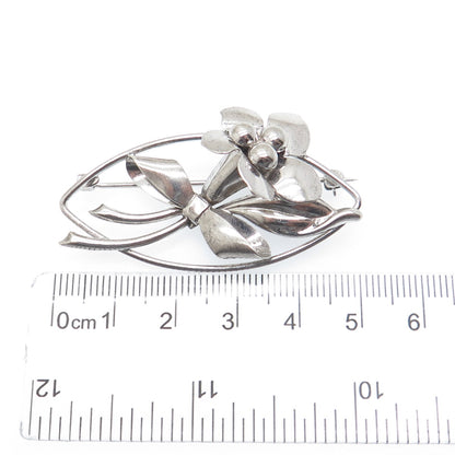 CARL ART 925 Sterling Silver Antique Art Deco Flower Oxidized Pin Brooch