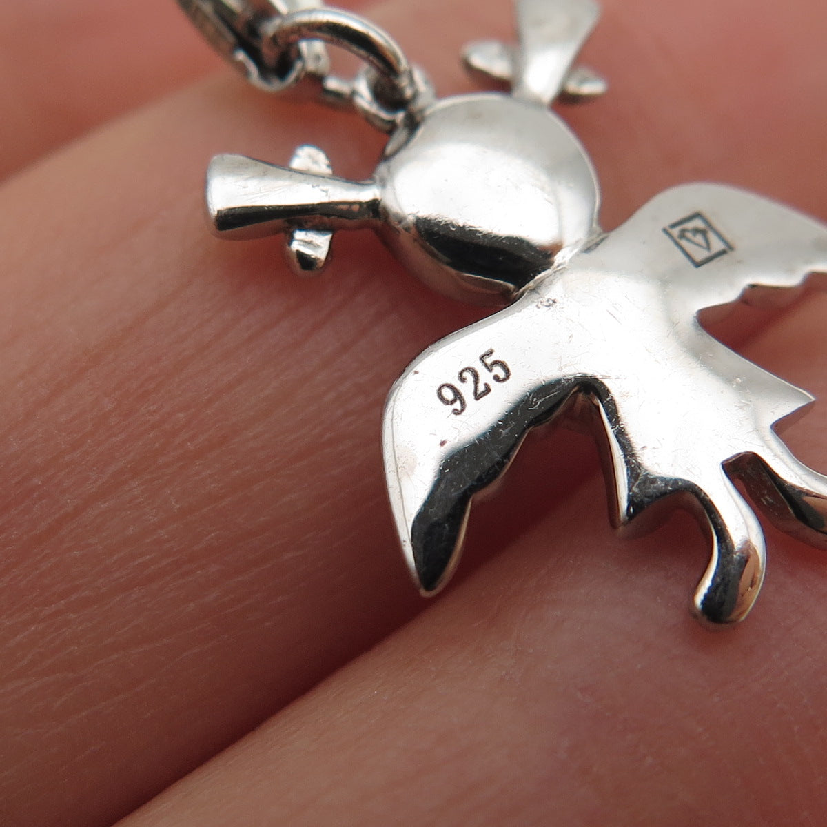 925 Sterling Silver Pink Enamel Angel Heart Lobster Lock Mini Charm Pendant