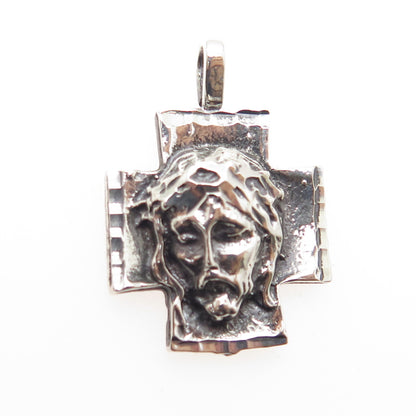 925 Sterling Silver Vintage Jesus Cross Religious Oxidized Pendant