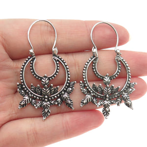 925 Sterling Silver Vintage Leaf Ethnic Oxidized Earrings