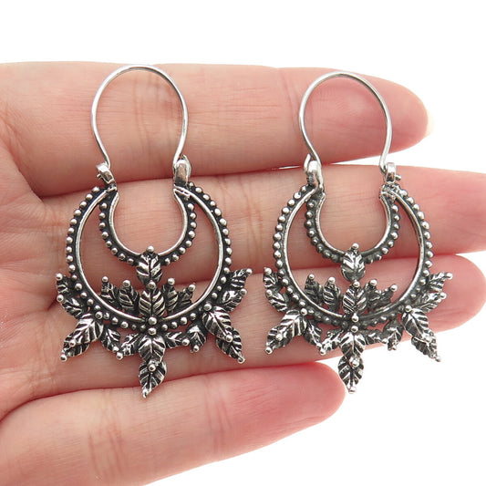 925 Sterling Silver Vintage Leaf Ethnic Oxidized Earrings