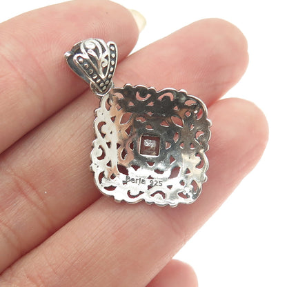 BERIA 925 Sterling Silver Princess-Cut Smoky Quartz Ornate Square Pendant