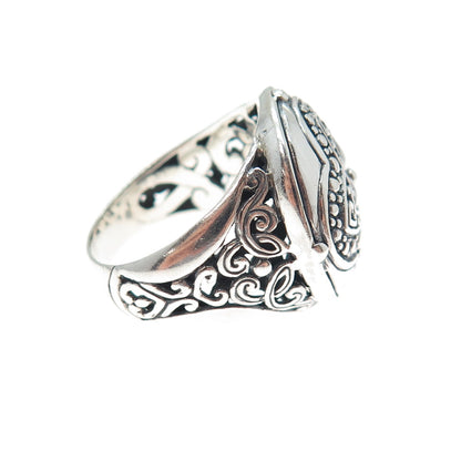 925 Sterling Silver Vintage Flower Granulated Oxidized Ring Size 7.25