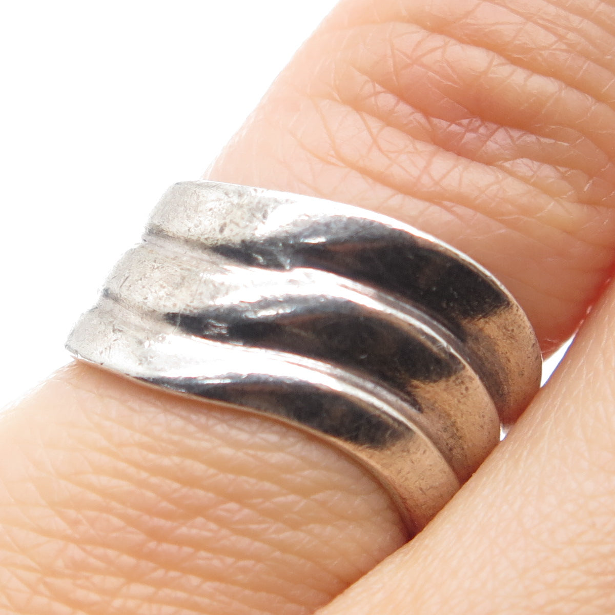 925 Sterling Silver Vintage Modernist Wavy Ring Size 5