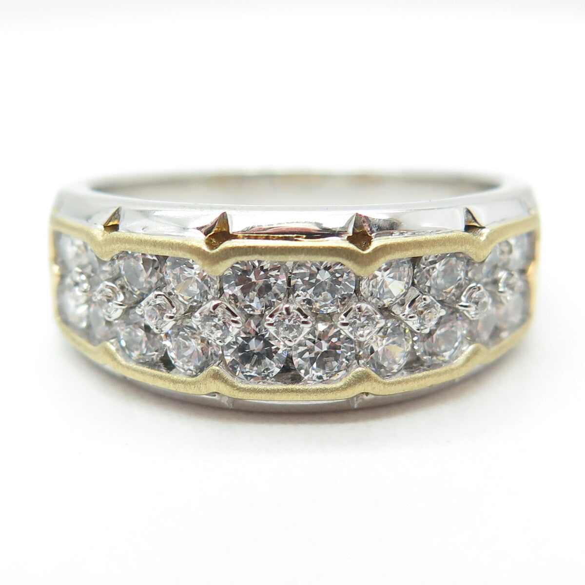 925 Sterling Silver 2-Tone Round-Cut C Z Modernist Ring Size 10.25