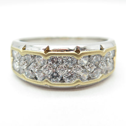925 Sterling Silver 2-Tone Round-Cut C Z Modernist Ring Size 10.25