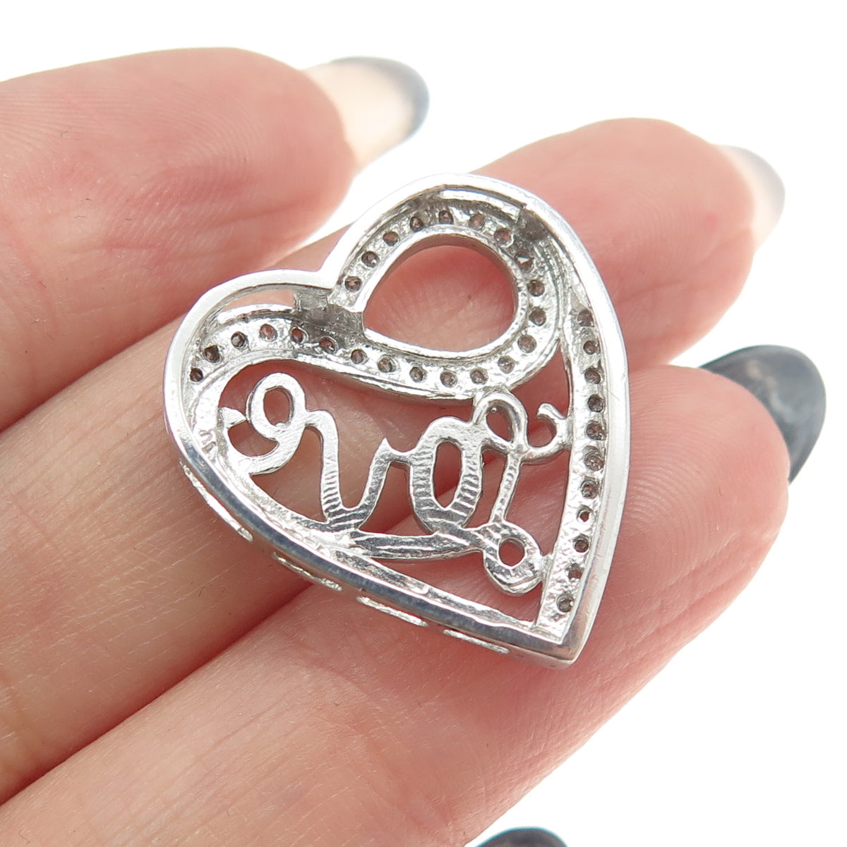 925 Sterling Silver Real Round-Cut Diamond "LOVE" Infinity Heart Slide Pendant