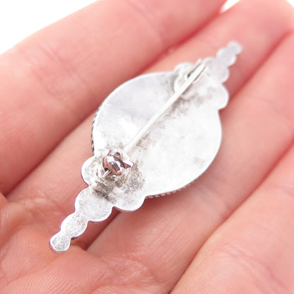 925 Sterling Silver Vintage Real Carnelian Beaded Oxidized Pin Brooch