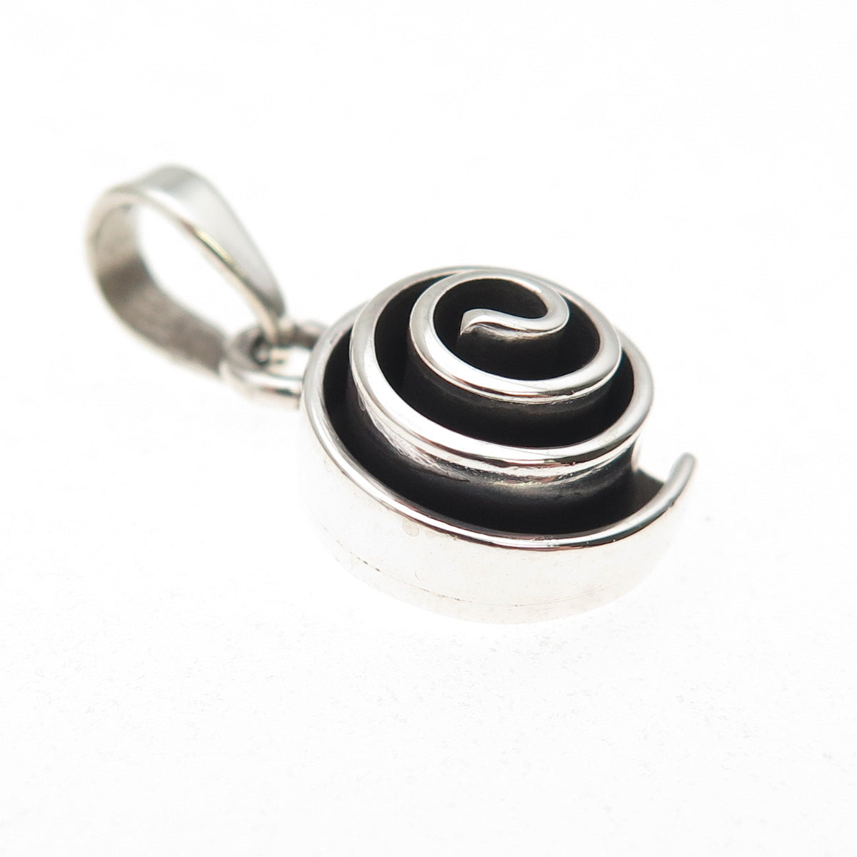 925 Sterling Silver Vintage Mexico Modernist Spiral Oxidized Charm Pendant
