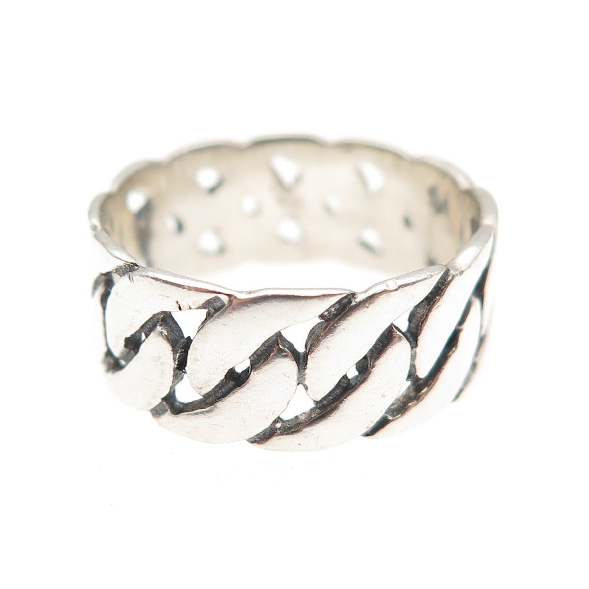 925 Sterling Silver Vintage Cuban Link Oxidized Band Ring Size 7.75