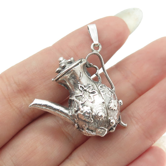 925 Sterling Silver Antique Art Deco Teapot Ornate Pendant