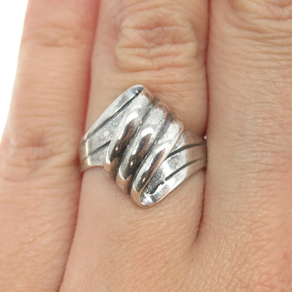 925 Sterling Silver Vintage Ribbed Ring Size 7