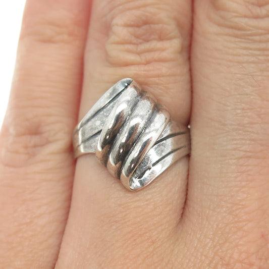 925 Sterling Silver Vintage Ribbed Ring Size 7