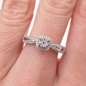 Sun 925 Sterling Silver Real Round-Cut Diamond Engagement Ring Size 7