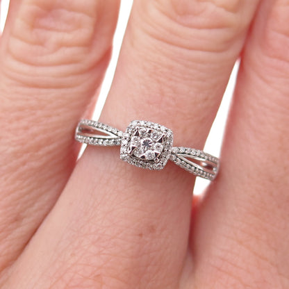 Sun 925 Sterling Silver Real Round-Cut Diamond Engagement Ring Size 7