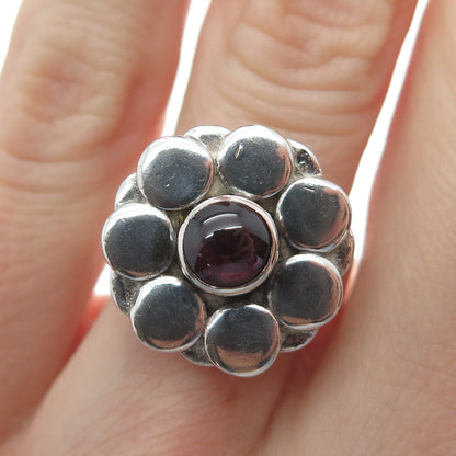 925 Sterling Silver Vintage Real Tourmaline Gem Flower Modernist Ring Size 6