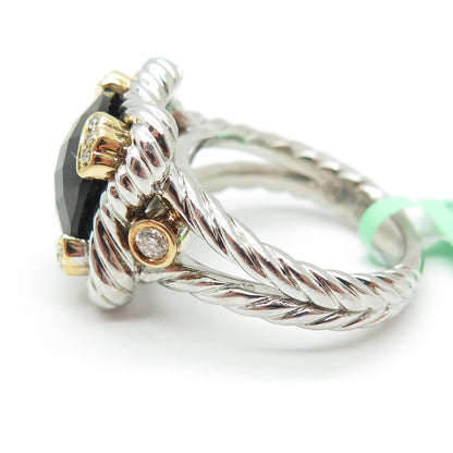 DANWAK 18K Gold Sterling 14 Diamond 0.14ct & Smoky Quartz 4.75ct Ring Size 7