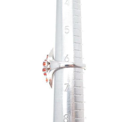 925 Sterling Silver Real Cabochon Fire Opal Cluster Ring Size 6.25