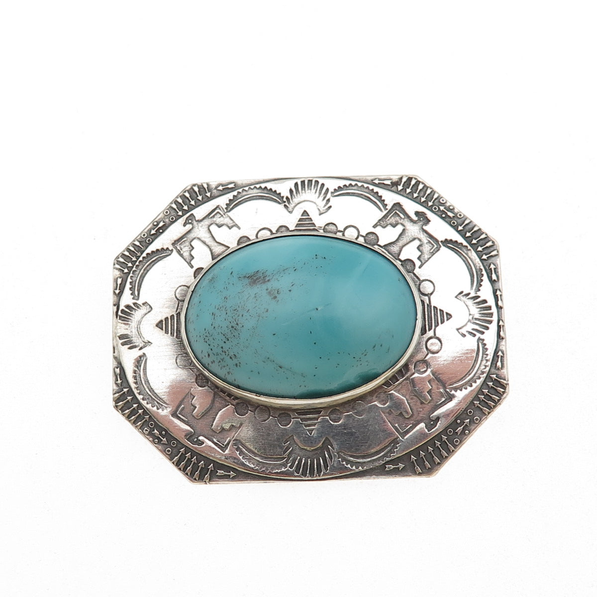Old Pawn Sterling Silver Vintage Southwestern Turquoise Thunderbird Pin Brooch