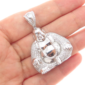 925 Sterling Silver Round-Cut C Z Buddha Charm Pendant