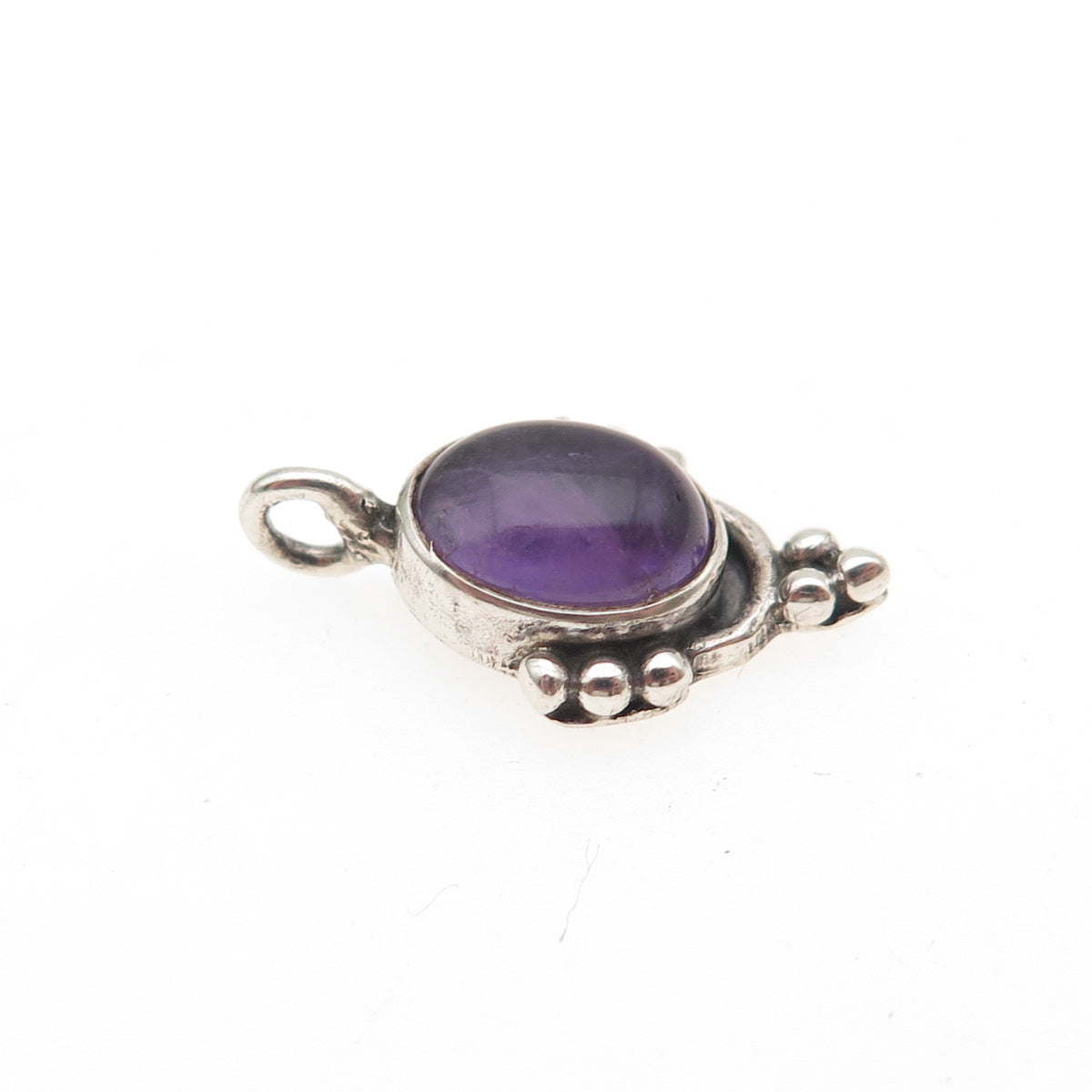 925 Sterling Silver Vintage Real Amethyst Beaded Mini Charm Pendant