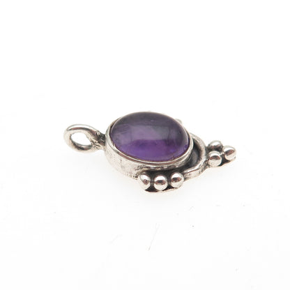 925 Sterling Silver Vintage Real Amethyst Beaded Mini Charm Pendant