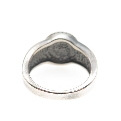 925 Sterling Silver Vintage Real Pearl Modernist Oxidized Ring Size 7
