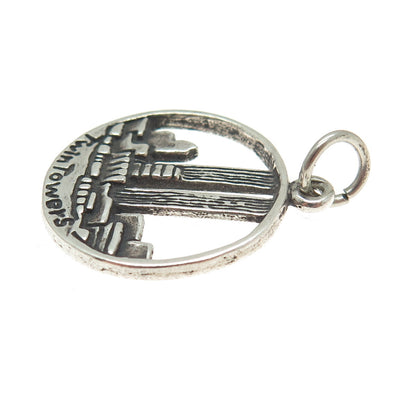 SUN WEST 925 Sterling Silver Vintage Twin Towers New York Trade Center Pendant
