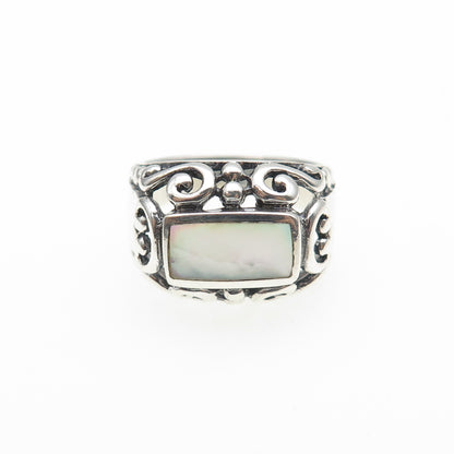 925 Sterling Silver Vintage Real MOP Swirl Oxidized Ring Size 6