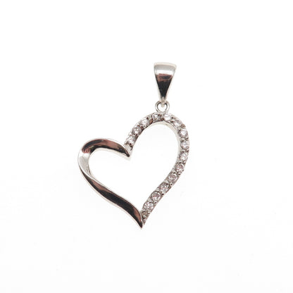925 Sterling Silver Round-Cut C Z Open Heart Charm Pendant