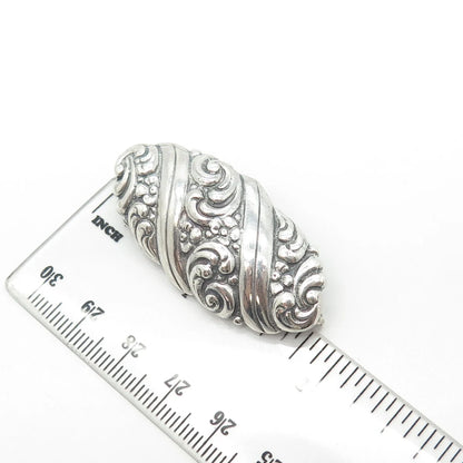 835 Silver Antique Art Deco Repousse Floral Twisted Pin Brooch
