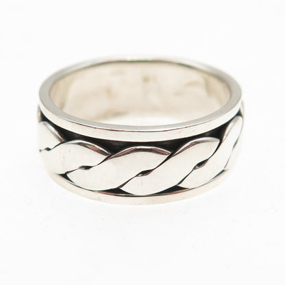 925 Sterling Silver Vintage Woven Oxidized Rotating Band Ring Size 9