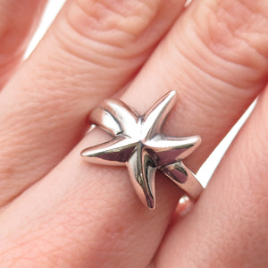 925 Sterling Silver Vintage Modernist Starfish Oxidized Ring Size 7