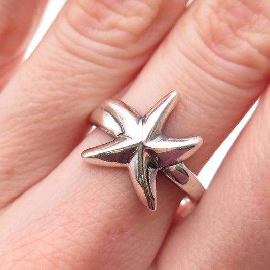 925 Sterling Silver Vintage Modernist Starfish Oxidized Ring Size 7