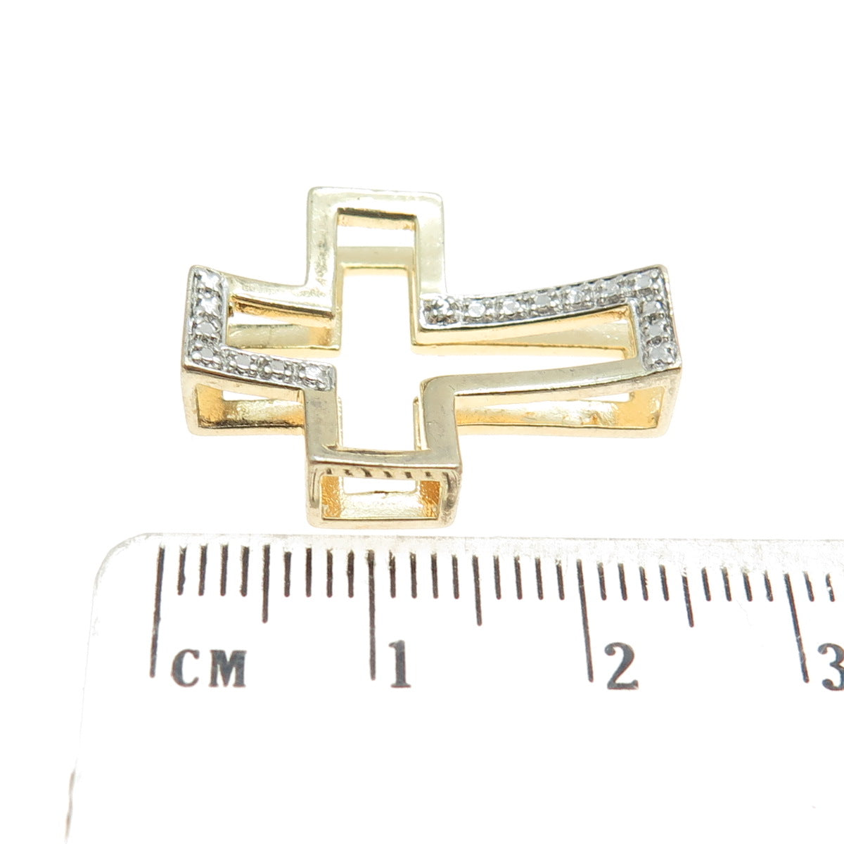 925 Sterling Silver 2-Tone Real White Diamond Accent Cross Pendant