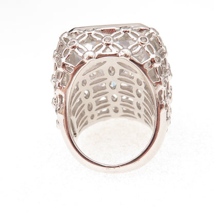 925 Sterling Silver Radiant & Round-Cut C Z Statement Ring Size 7