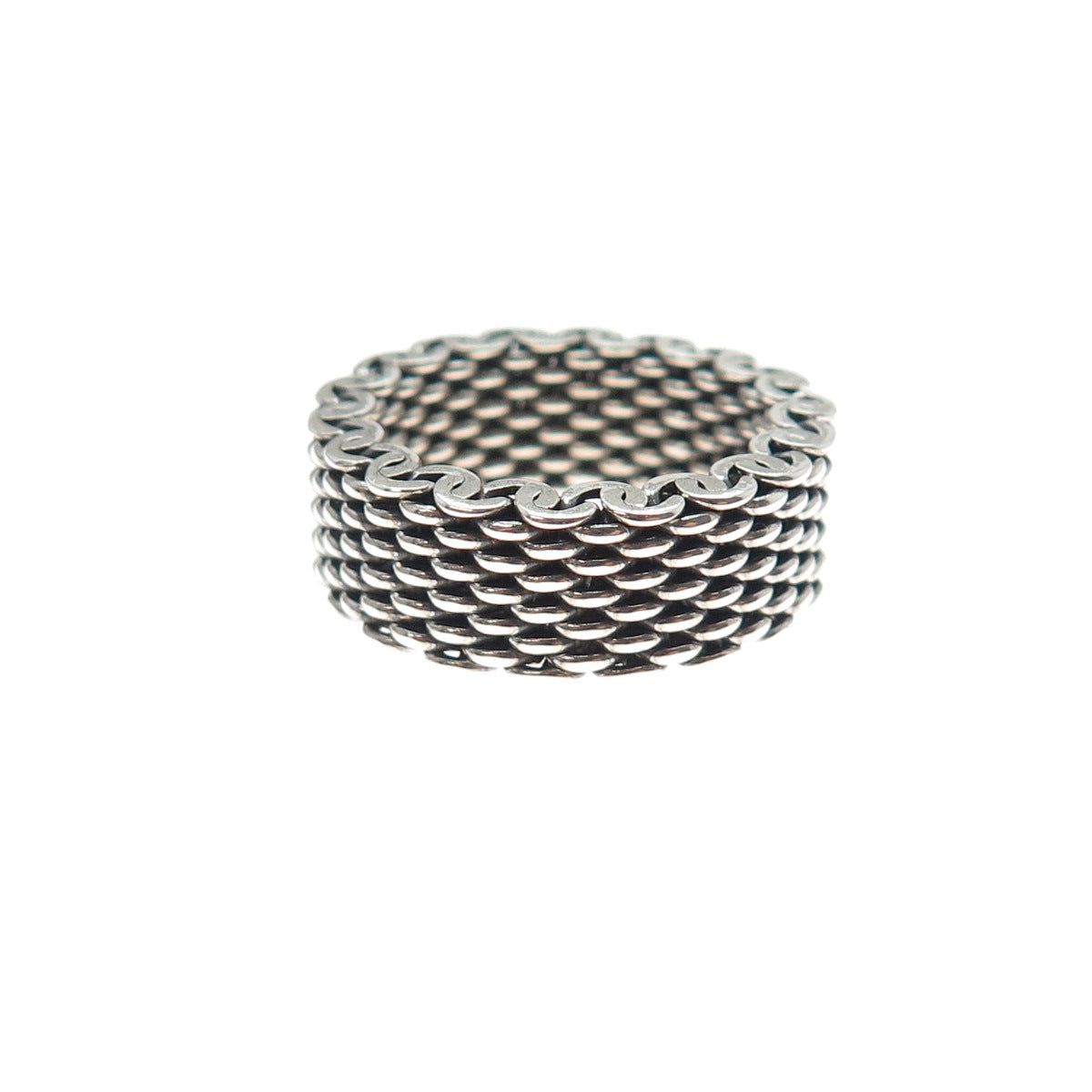 925 Sterling Silver Vintage Mesh Oxidized Band Ring Size 6.25