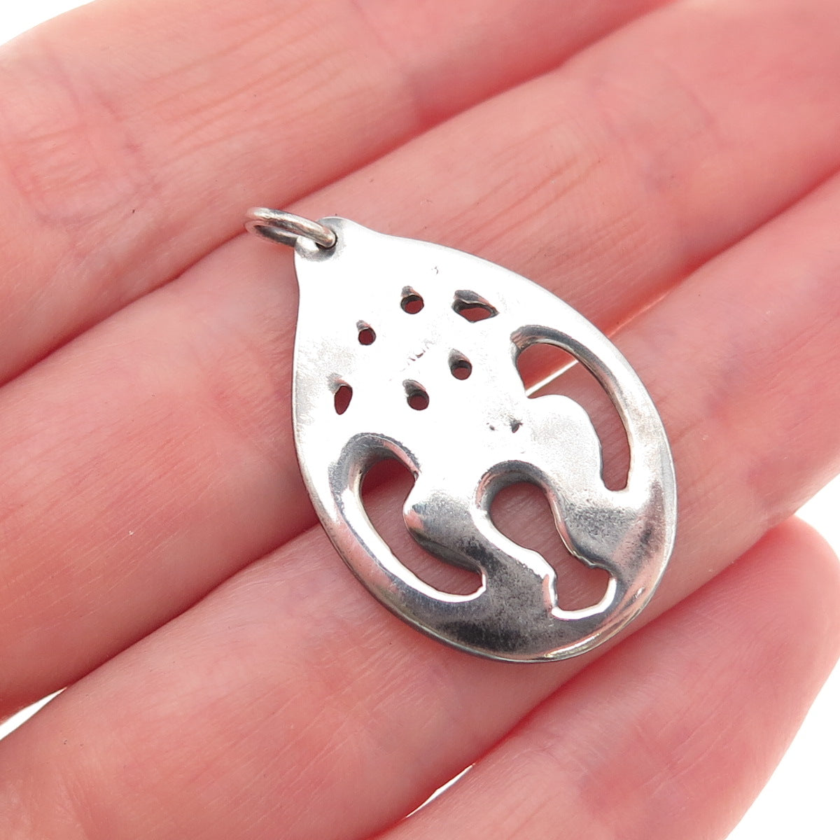 925 Sterling Silver Vintage Modernist Floral Teardrop Oxidized Charm Pendant
