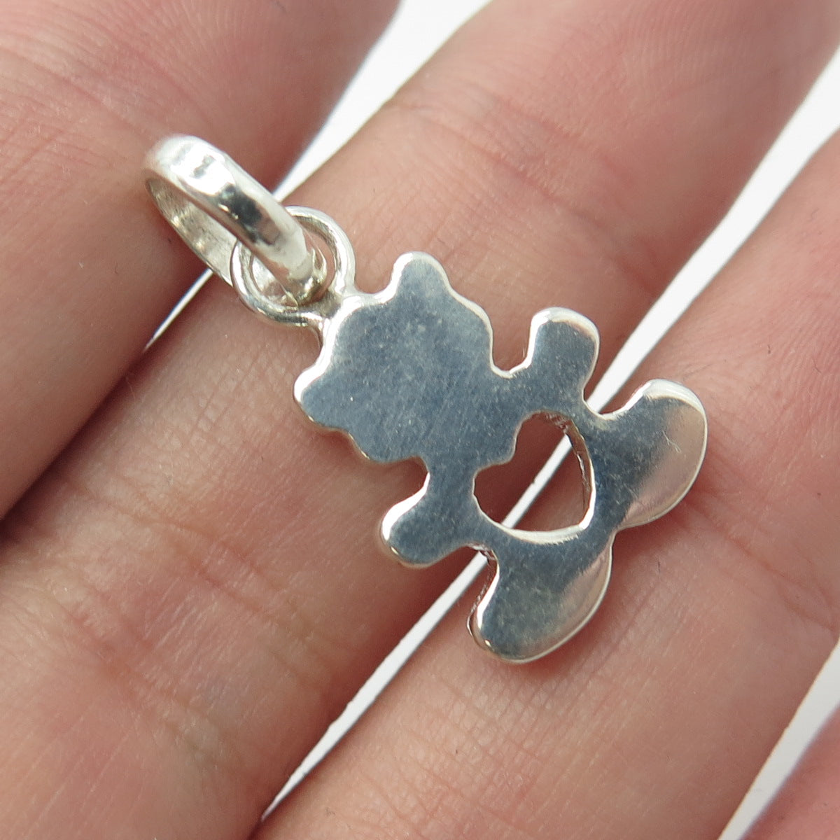 950 Silver Vintage Bear Loving Heart Charm Pendant