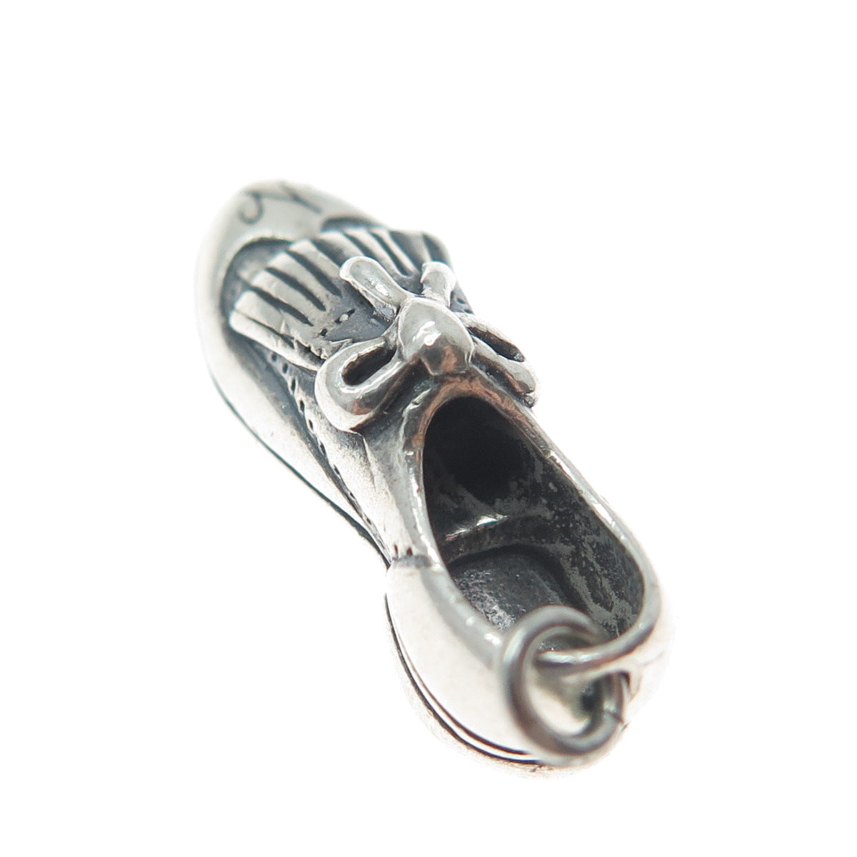 925 Sterling Silver Vintage Wedding Shoe Oxidized Minimalist 3D Charm Pendant