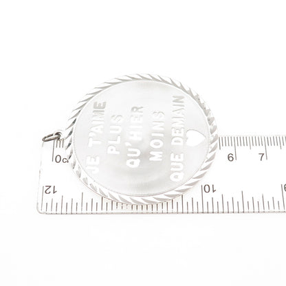 925 Sterling Silver Vintage I Love You / Je T'aime Dual Sided Charm Pendant