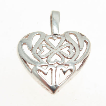 925 Sterling Silver Vintage Ornate Clover & Heart Pendant