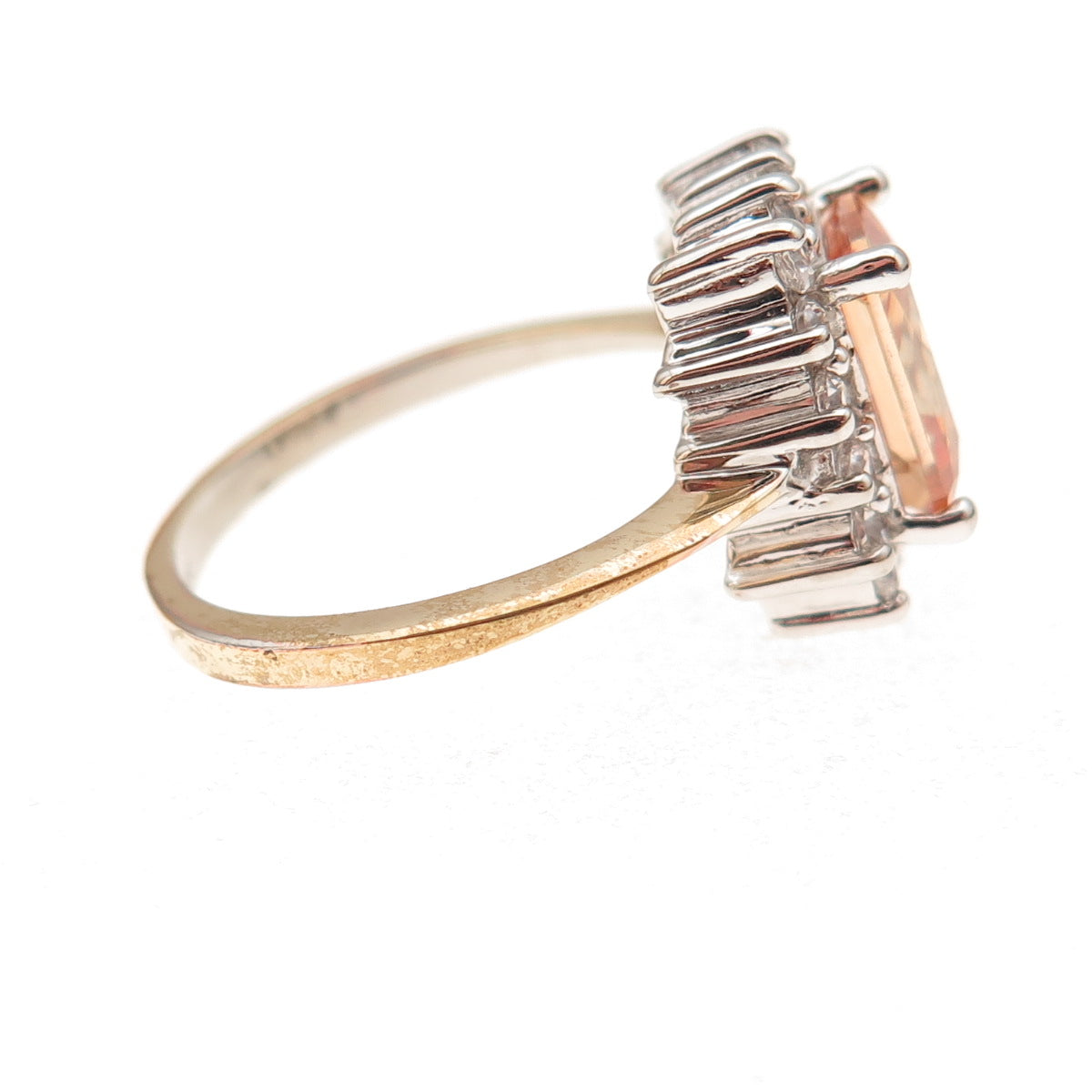 925 Sterling Silver 2-Tone Champagne & White C Z Bohemian Ring Size 8
