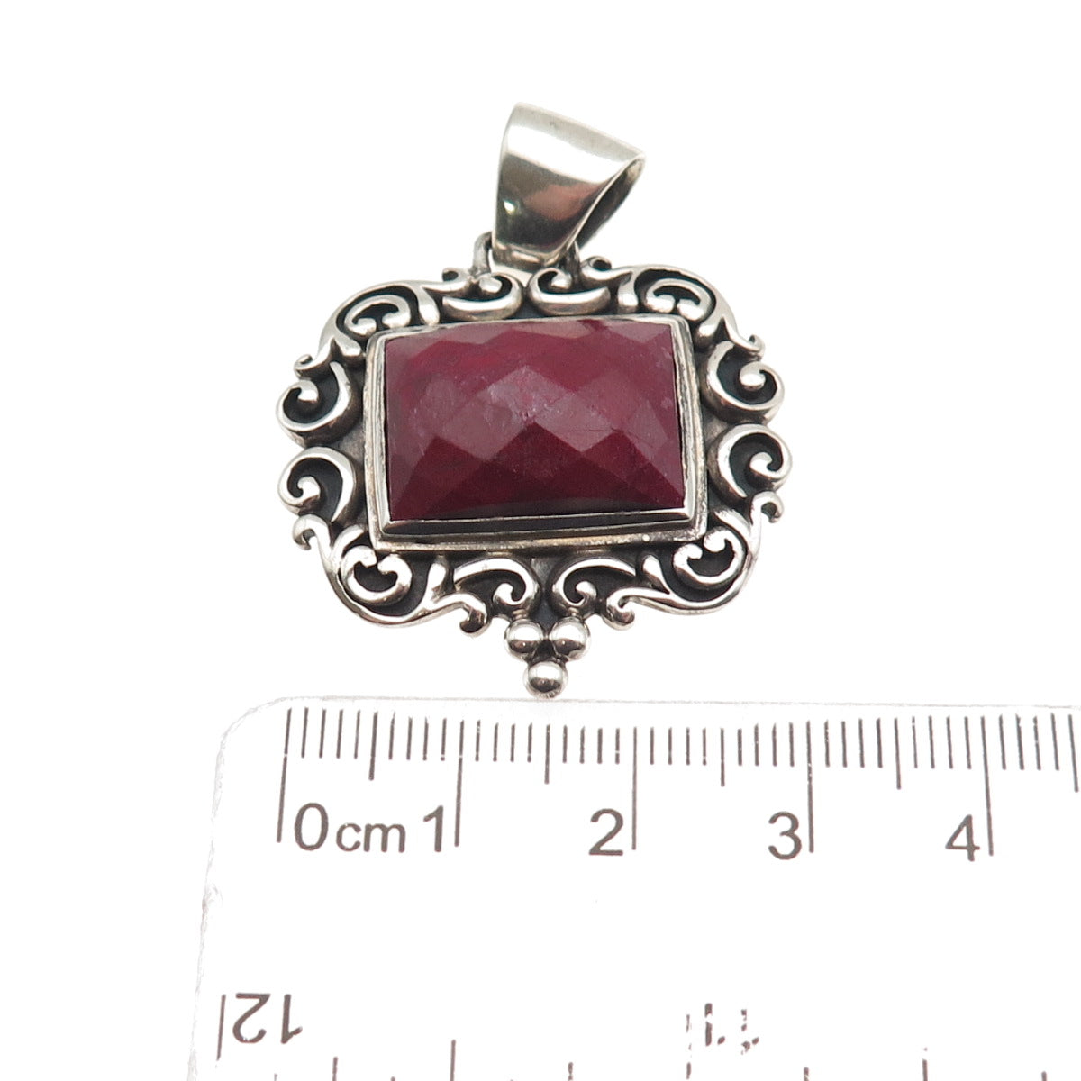 925 Sterling Silver Vintage Real Ruby Swirl Oxidized Pendant