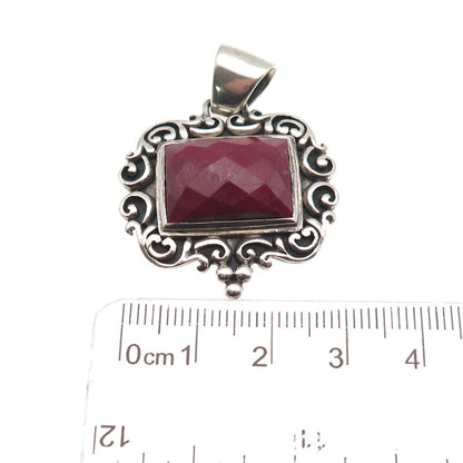 925 Sterling Silver Vintage Real Ruby Swirl Oxidized Pendant