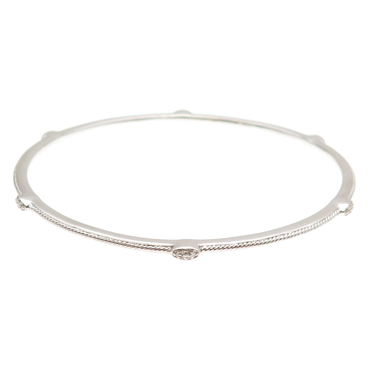 Jane Seymour 925 Sterling Silver Real Diamond Stackable Bangle Bracelet 8.25"