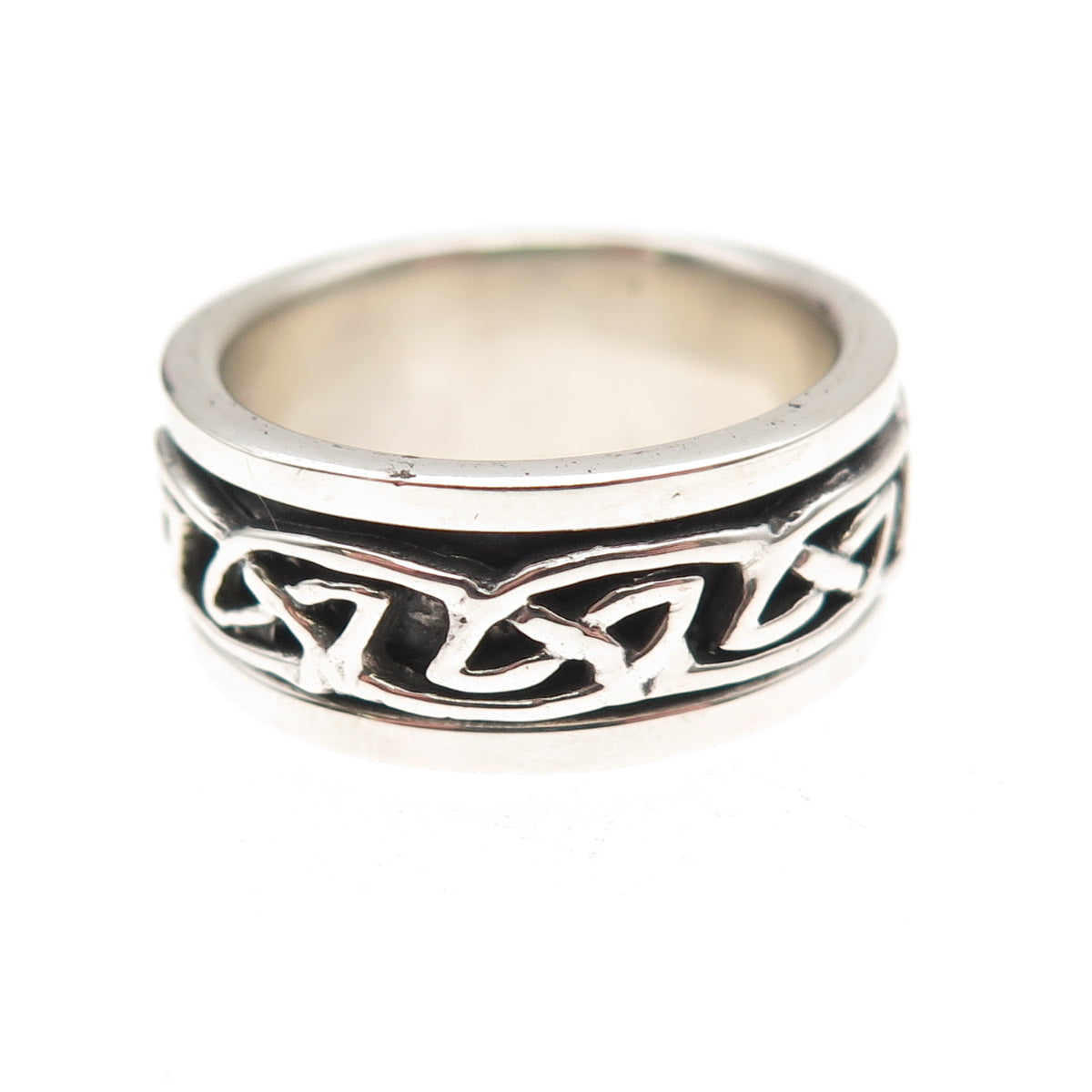 925 Sterling Silver Vintage Celtic Knot Oxidized Band Ring Size 7