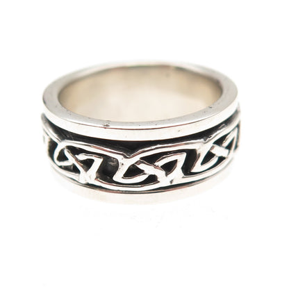 925 Sterling Silver Vintage Celtic Knot Oxidized Band Ring Size 7